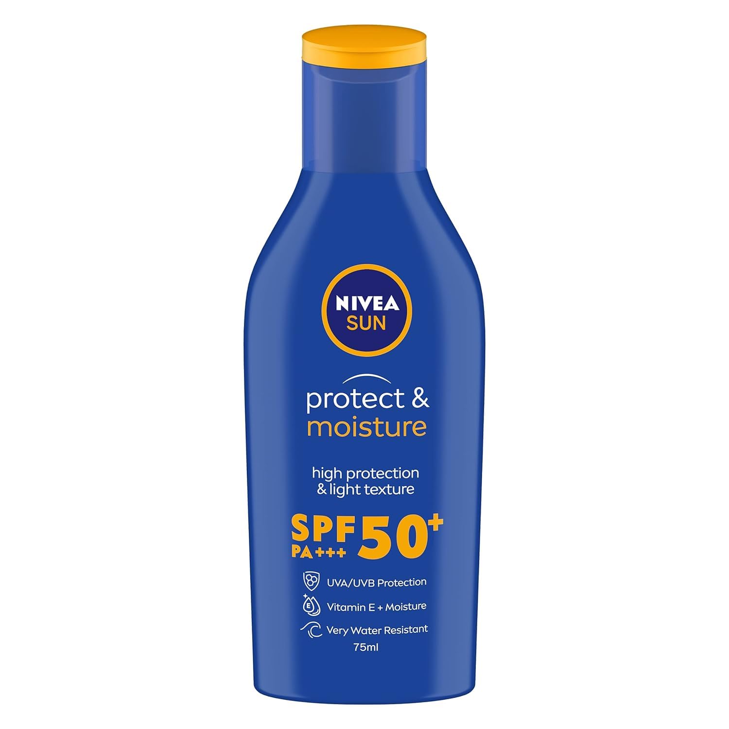 Front pack of Nivea SPF 50 water-resistant sunscreen lotion