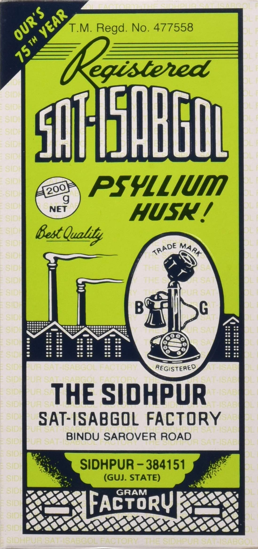 Front view of Telephone Brand Sat-Isabgol 100 g pack