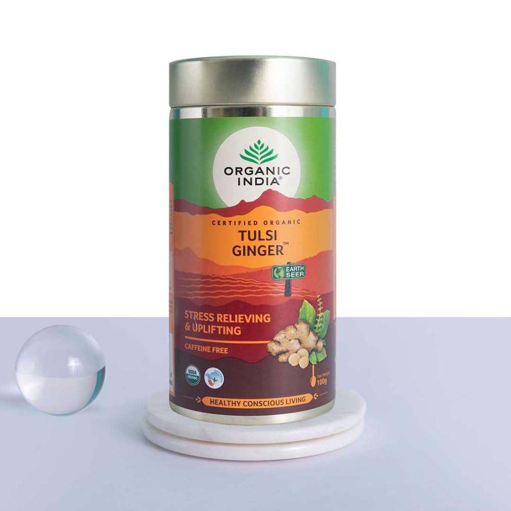 A TATA Product - Organic India Tulsi Ginger Tea - 100g, Rich in Antioxidants, Supports Digestion, Stress Relieving, Helps Boost Metabolism, Caffeine-Free, Whole Herbs – view 2