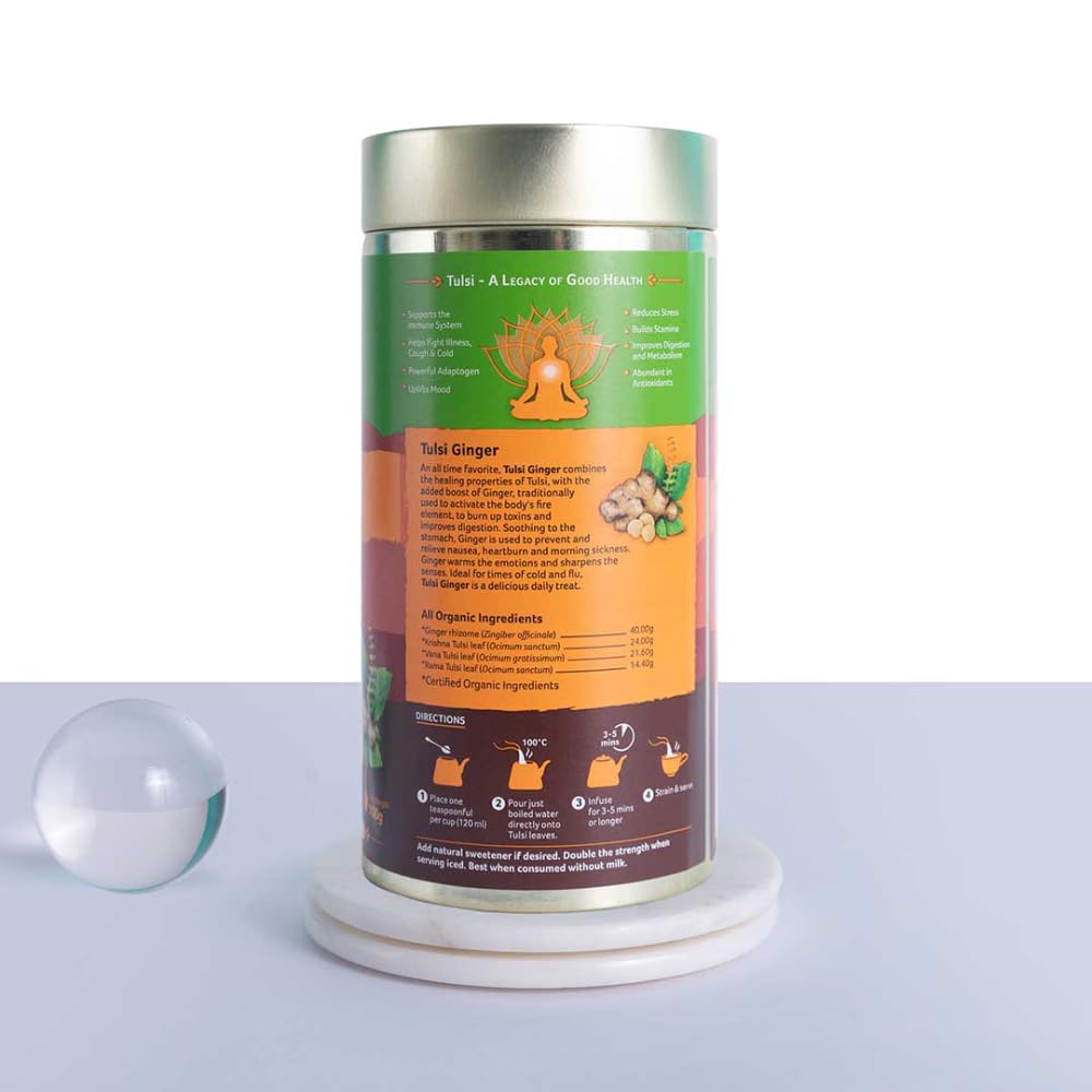 A TATA Product - Organic India Tulsi Ginger Tea - 100g, Rich in Antioxidants, Supports Digestion, Stress Relieving, Helps Boost Metabolism, Caffeine-Free, Whole Herbs – view 5