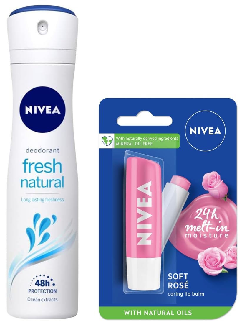 Women’s Nivea deodorant and lip balm duo in Fresh Natural and Rose