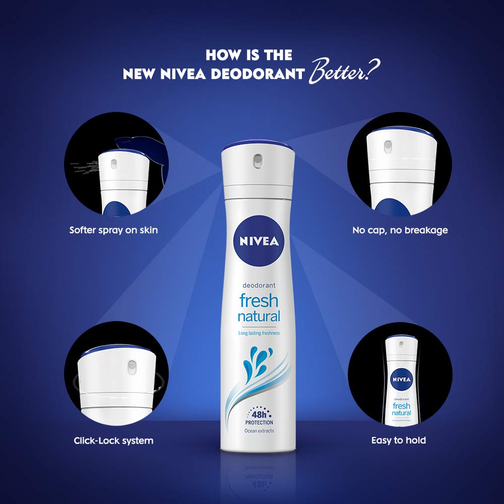 Nivea Deodorant, Fresh Natural for Women, 150ml And Lip Balm, Soft Rose for Women, 4.8g – view 3