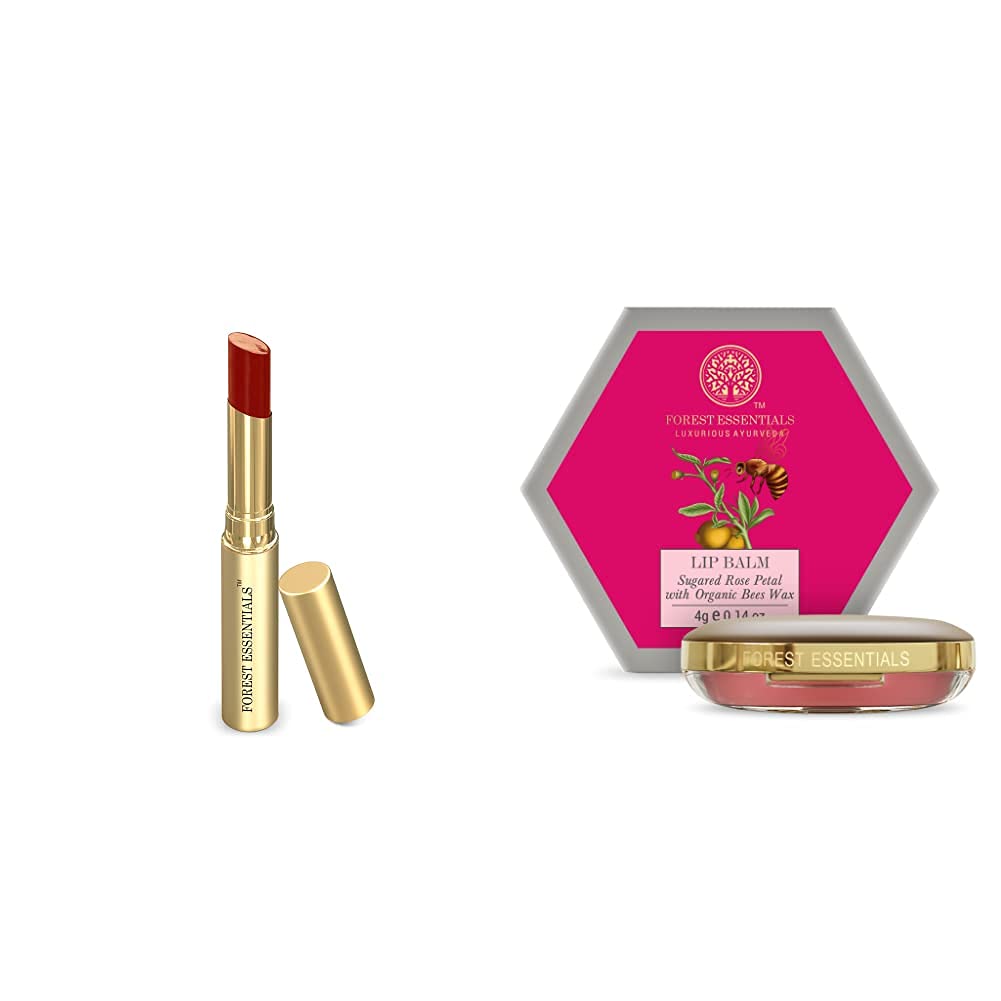 Forest Essentials maroon lip serum with rose petal lip balm