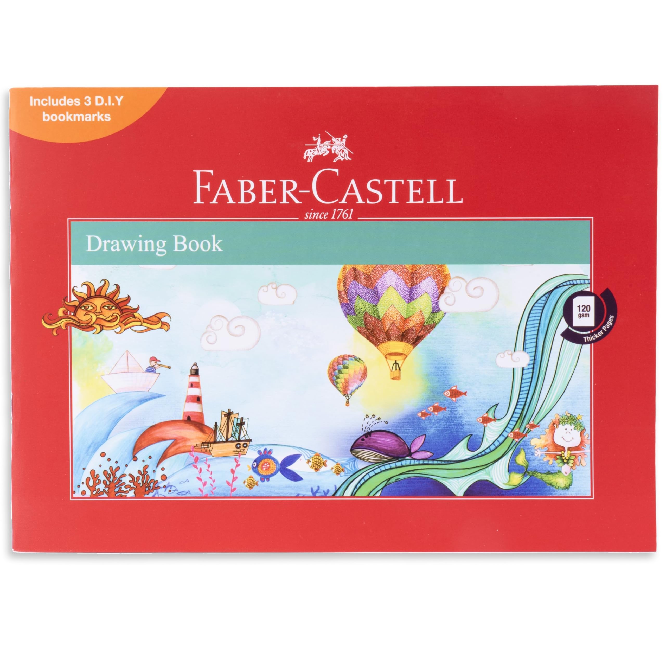 Red Faber-Castell drawing book for kids sketching and coloring