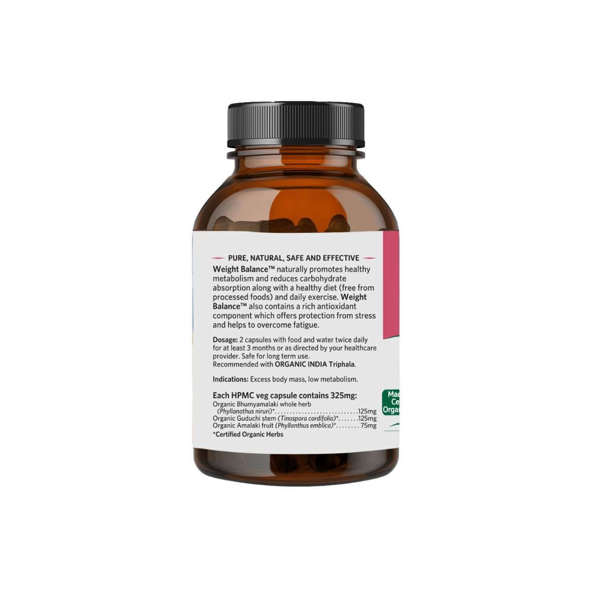 ORGANIC INDIA A TATA Product - Weight Balance - 180 Veg Capsules, Naturally Promotes Healthy Metabolism & Reduces Fatigue, Contains Antioxidants For Better Immunity, GMP & NPOP Certified Organic – view 3