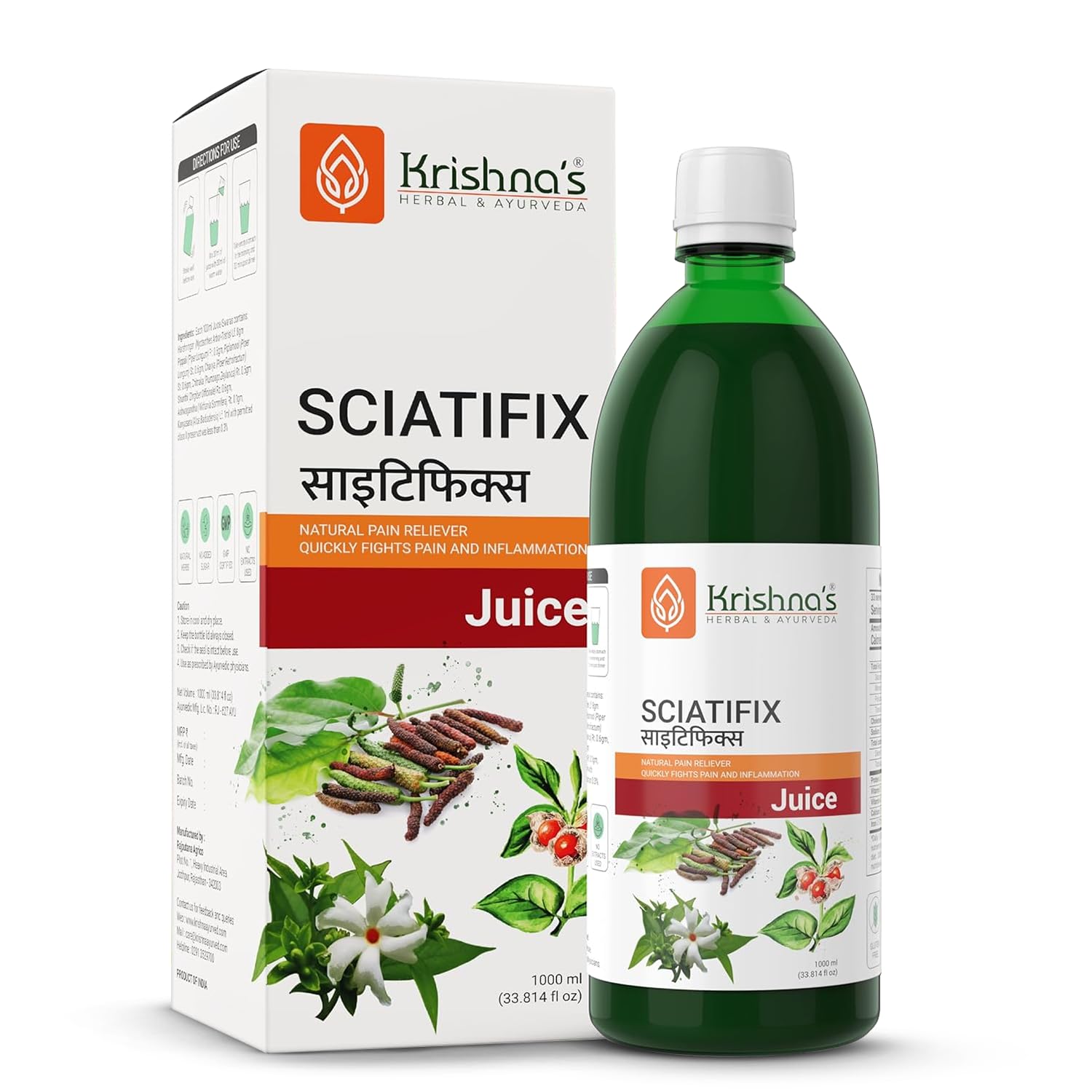 Krishna's Sciatifix herbal juice bottle in 1000 ml size