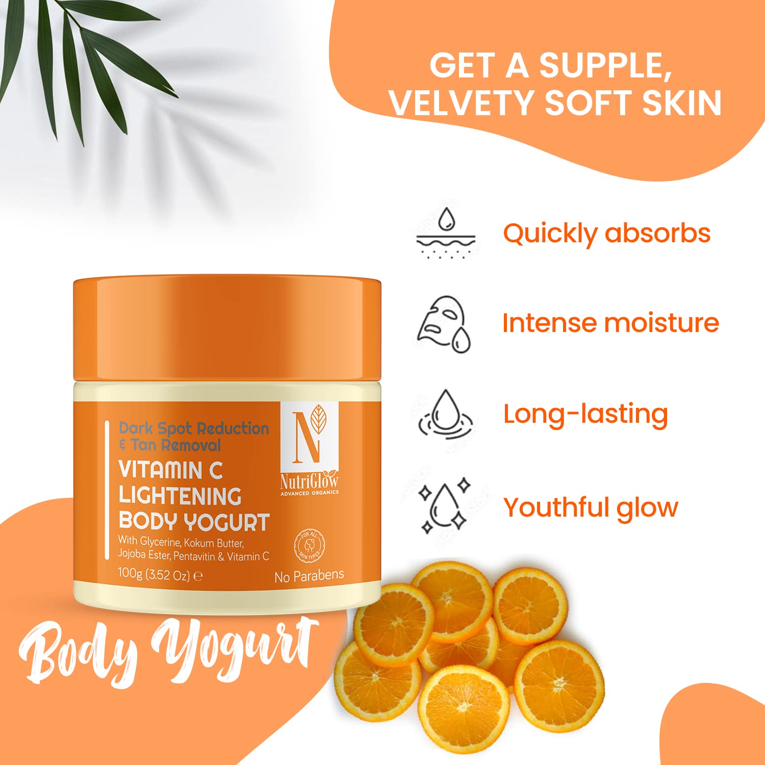 NutriGlow NATURAL'S Vitamin C Lightening Body Yogurt, Moisturize Skin, Deep Nourishing All Skin Type (100 g) – view 3