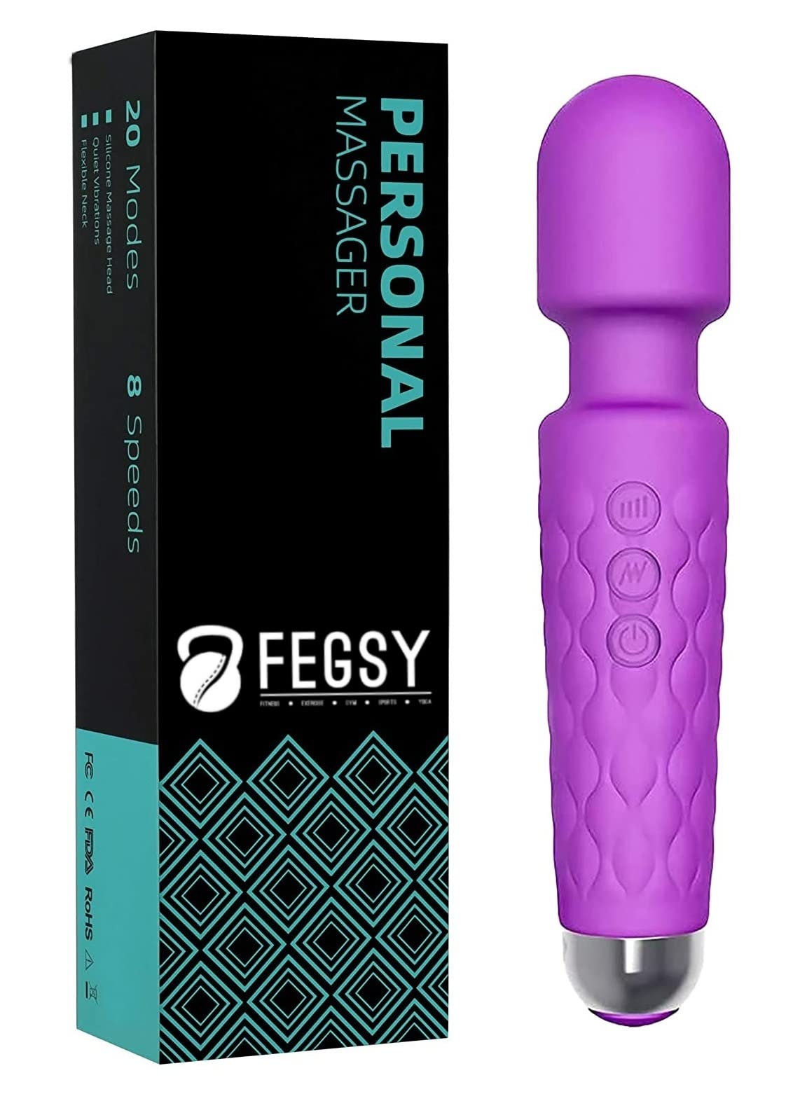 Purple FEGSY handheld massager wand with smooth silicone finish