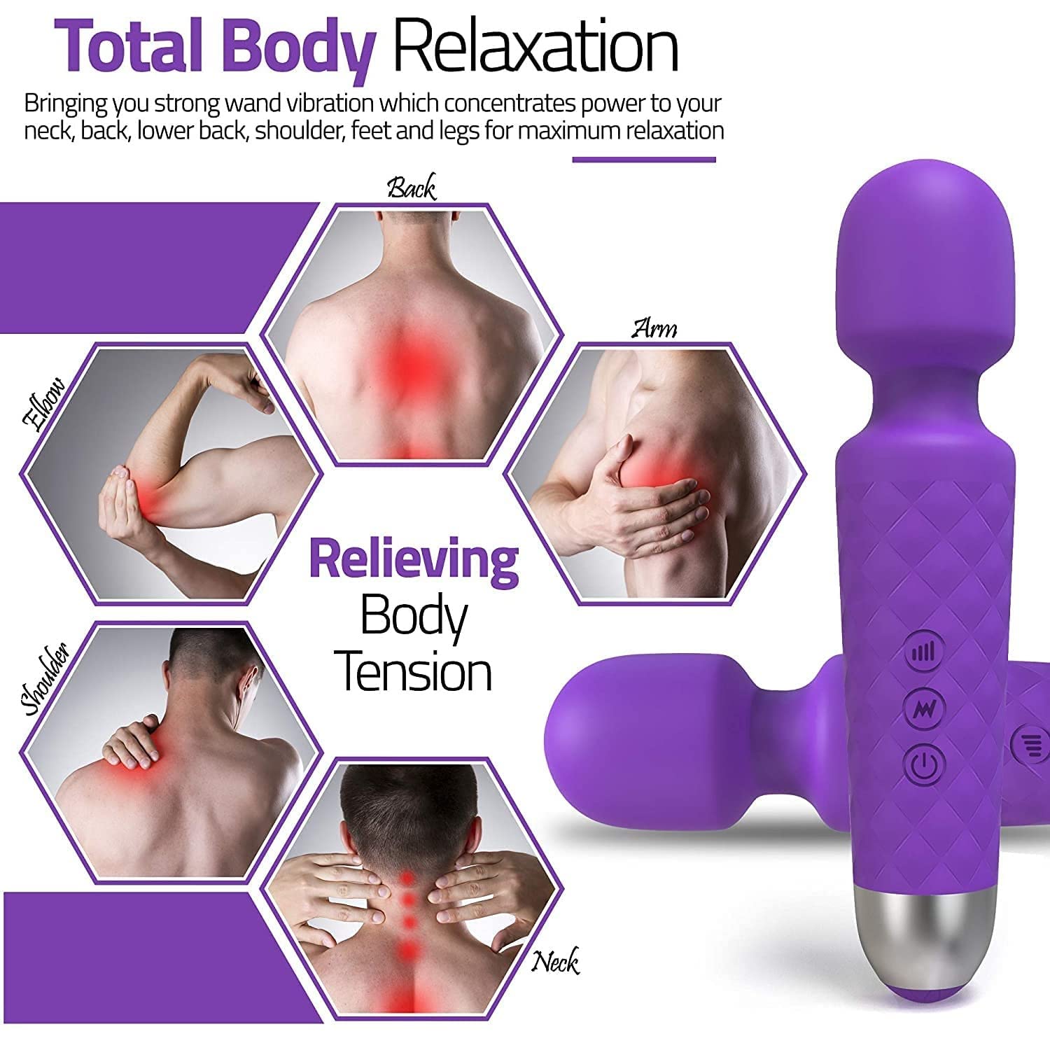 FEGSY Full Body Massager for Women & Men, Rechargeable Wireless Massager Machine for Pain Relief, Handheld Massager with Medical Grade Silicone, 8 Speeds, 20 Modes (Purple) – view 7