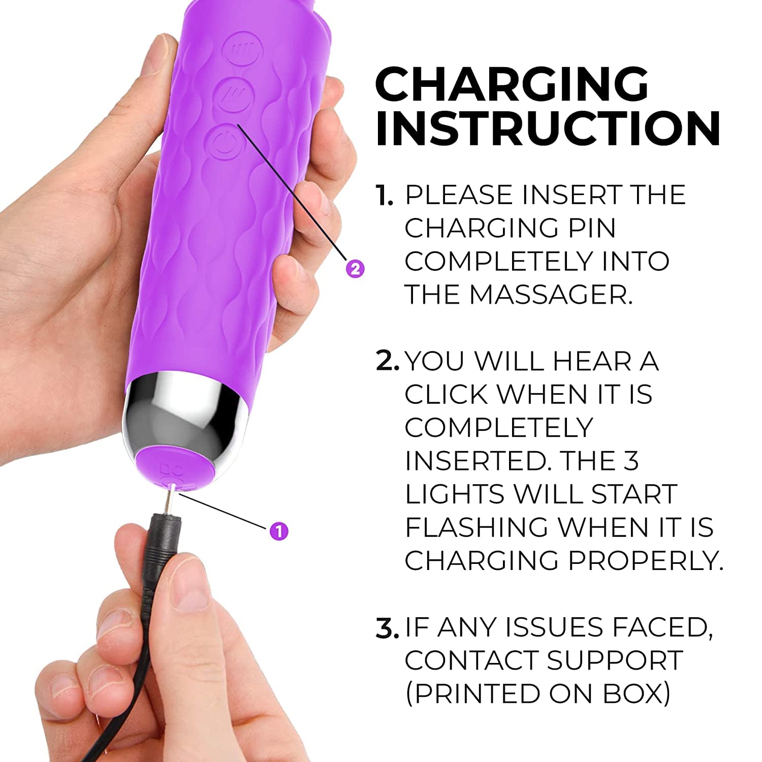 FEGSY Full Body Massager for Women & Men, Rechargeable Wireless Massager Machine for Pain Relief, Handheld Massager with Medical Grade Silicone, 8 Speeds, 20 Modes (Purple) – view 9