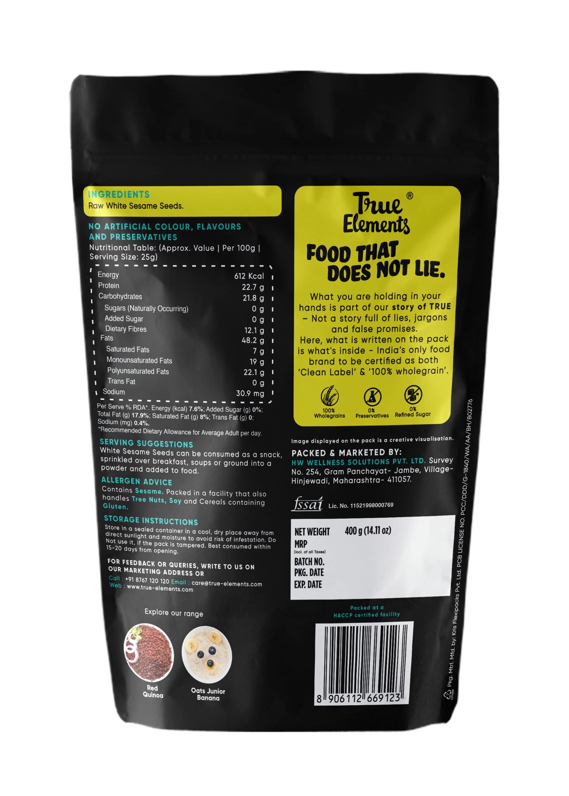 True Elements Raw White Sesame Seeds 400gm - 100% Clean and Natural White Til – view 2