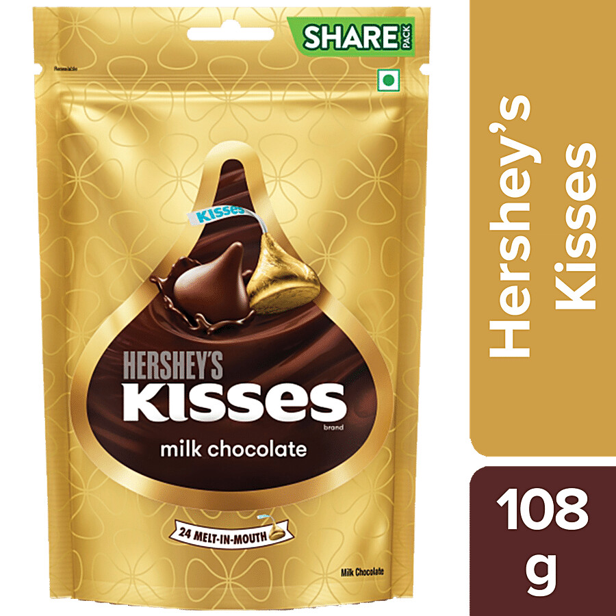 Wrapped Hershey's Kisses milk chocolate pouches in 108g pack of 3