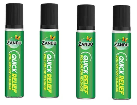 Zandu headache relief roll-on balm four-pack front view