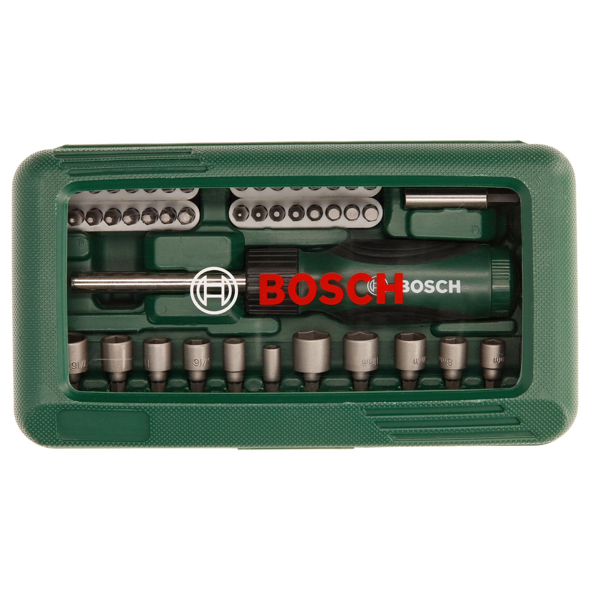 BOSCH 46-Piece Screwdriver Bit Set, 46 Pieces - 32 Screwdriver Bits, Nut-setters in 12 Sizes, Magnetic Universal Holder, Rachet Screwdriver, Green, Hard Case – view 4