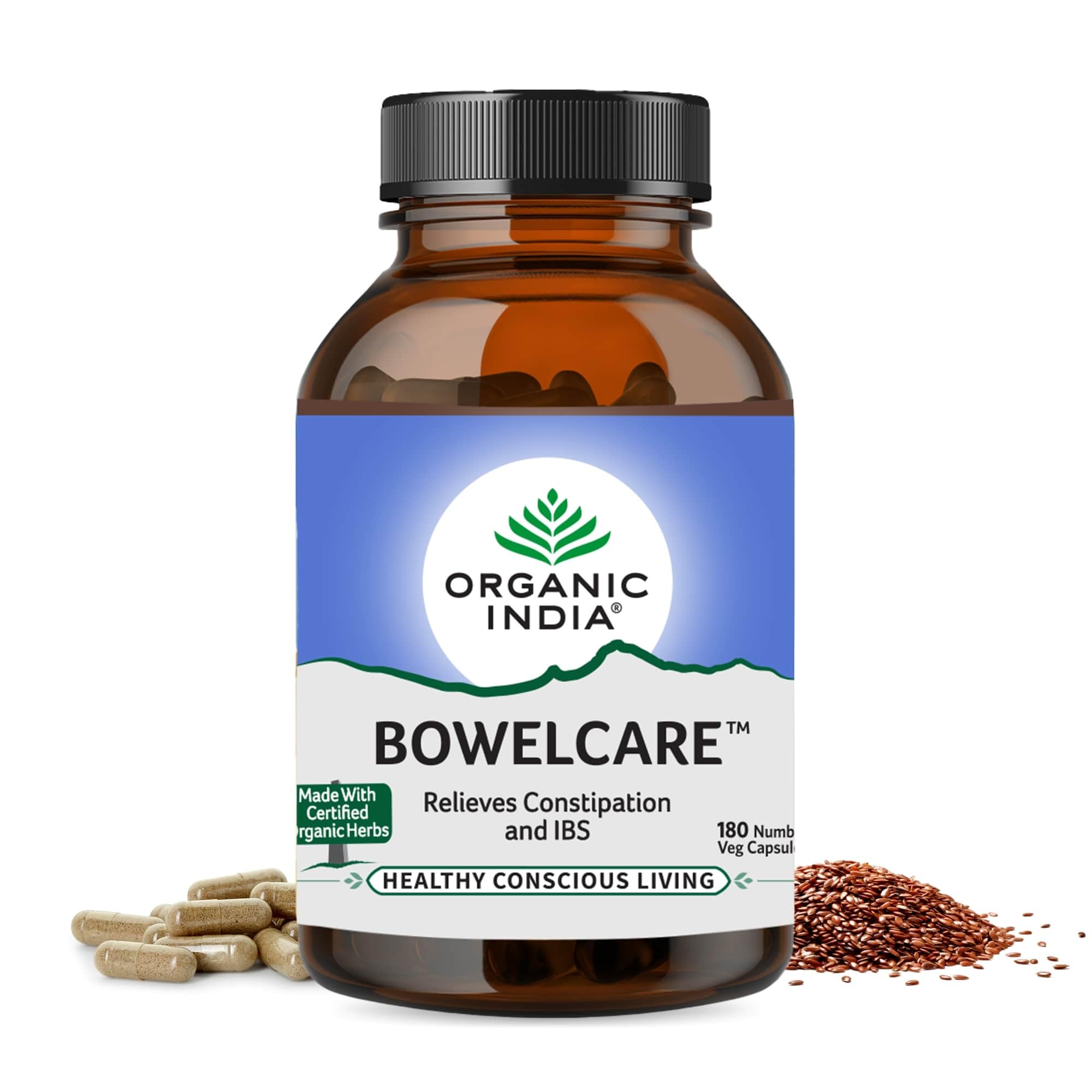 Organic India Bowelcare 180 veg capsules bottle pack shot