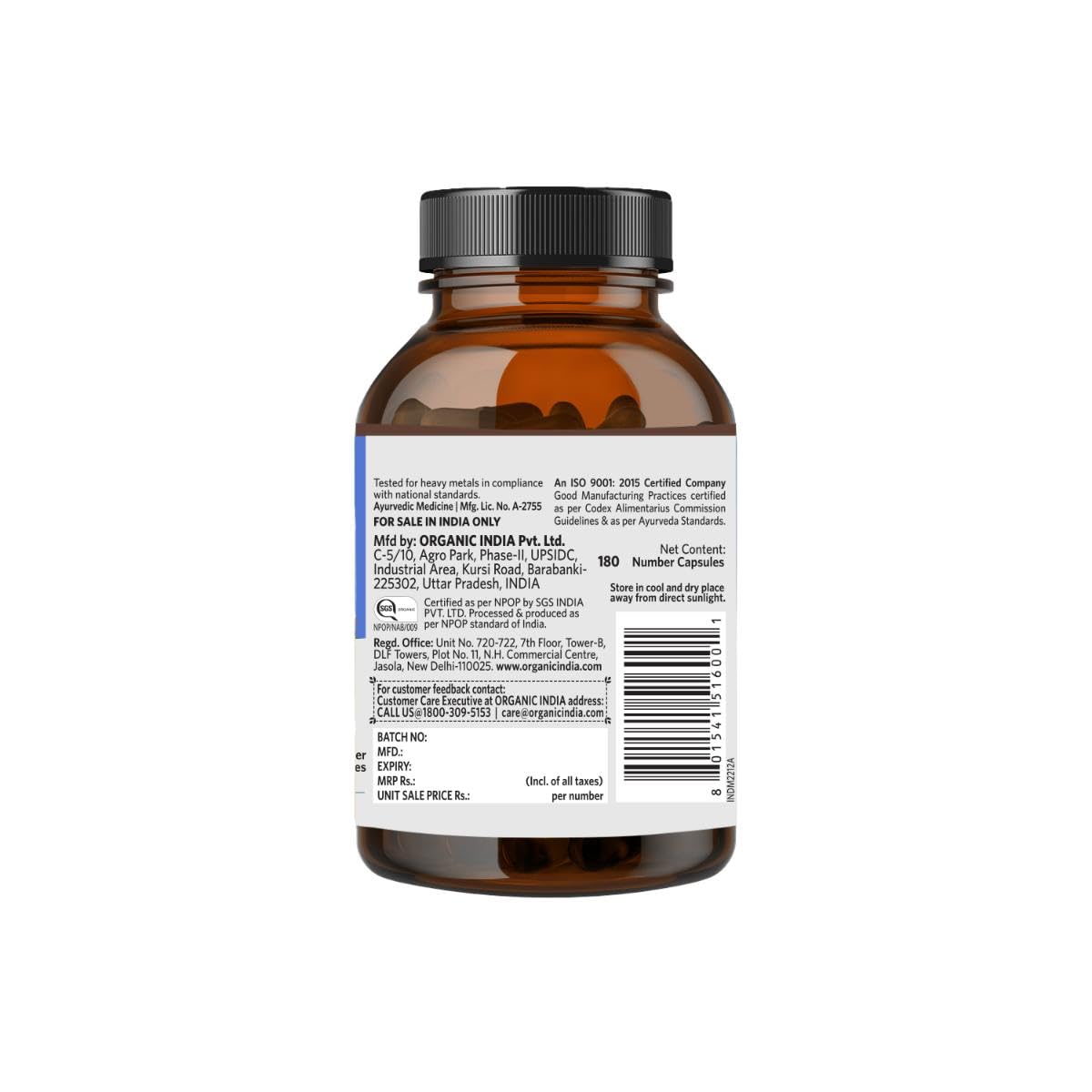 A TATA Product - Organic India Bowelcare - 180 Veg Capsules, Helps Relieve Constipation, Hyperacidity & IBS, Clean & Lubricate Bowel, Normalizes Digestion & Elimination, GMP & NPOP Certified Organic – view 3