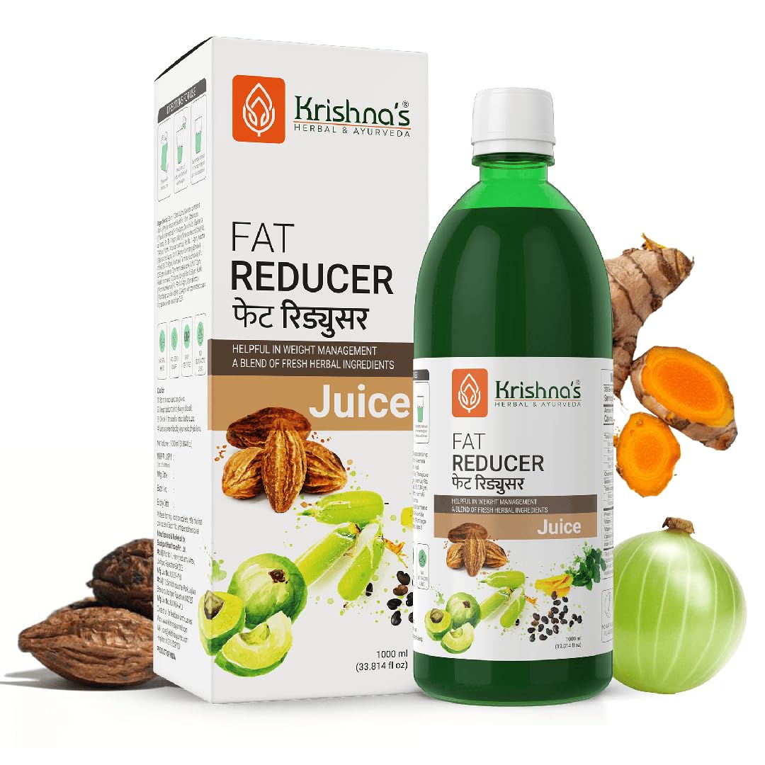 Front view of Krishna's Herbal & Ayurveda fat reducer juice bottle