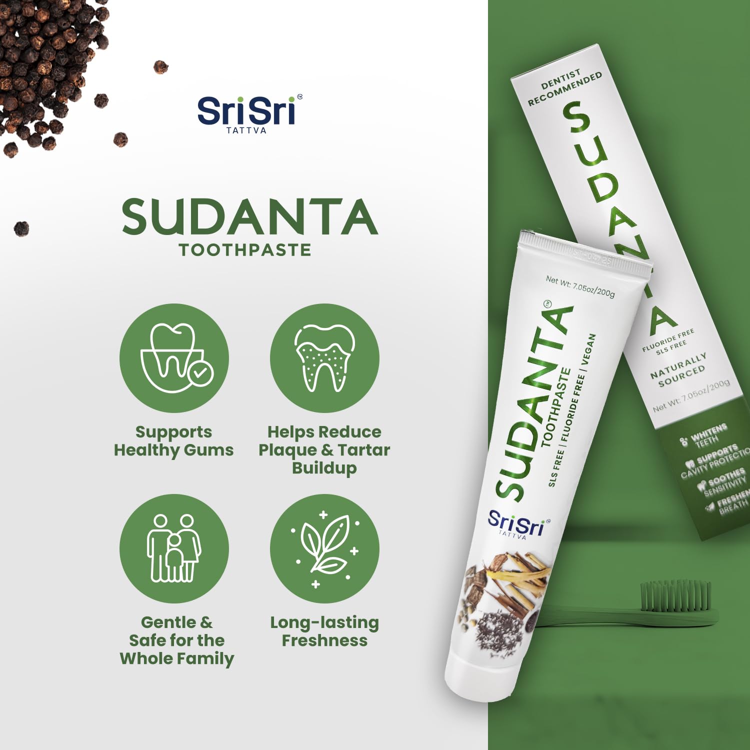 Sri Sri Tattva Sudanta Original Toothpaste - All Natural, Fluoride Free Tooth Paste with Cloves, Cinnamon, Bakul & More - 200g (Pack of 2), for Kids and Adults – view 2