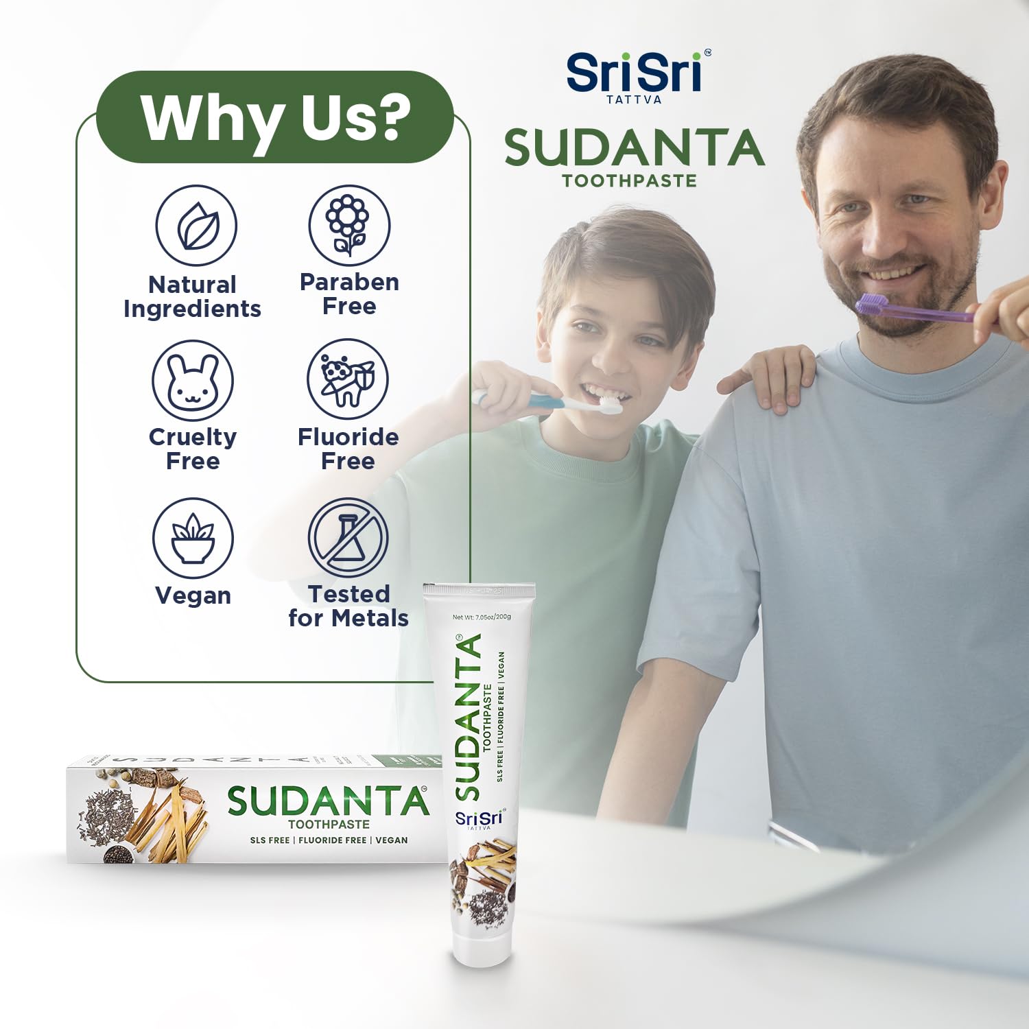 Sri Sri Tattva Sudanta Original Toothpaste - All Natural, Fluoride Free Tooth Paste with Cloves, Cinnamon, Bakul & More - 200g (Pack of 2), for Kids and Adults – view 5
