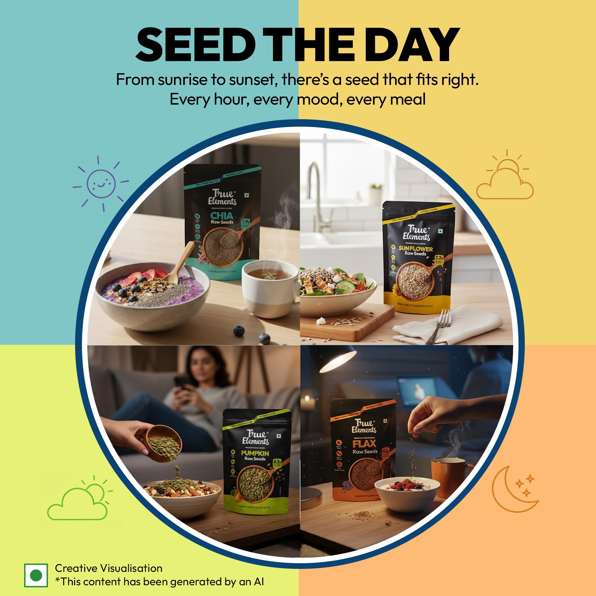 Edible Seeds Combo 700g by True Elements (Chia + Sunflower+ Pumpkin each 150g + Flax Seeds 250g) Pack of 4 – view 6