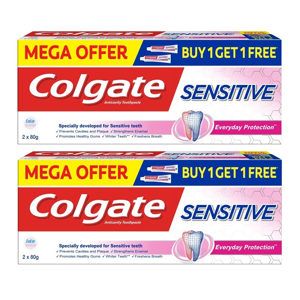 Four Colgate Sensitive Everyday Protection toothpaste tubes in 320g pack