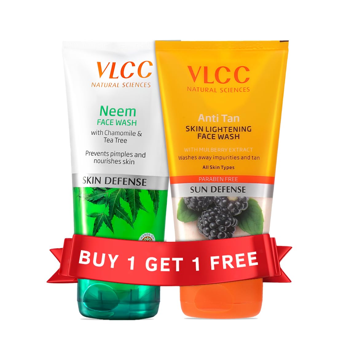 Two VLCC face wash tubes with neem and anti tan variants