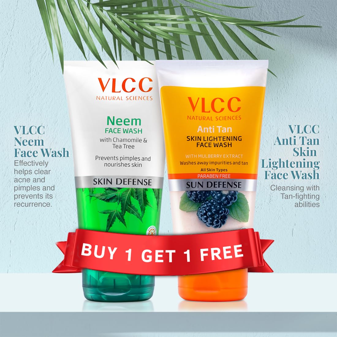 VLCC Neem Face Wash & VLCC Anti Tan Face Wash -150ml X 2- Buy One Get One (300ml) - with Neem Extract, Chamomile Oil, Tea Tree Oil and Mulberry Extract. – view 2