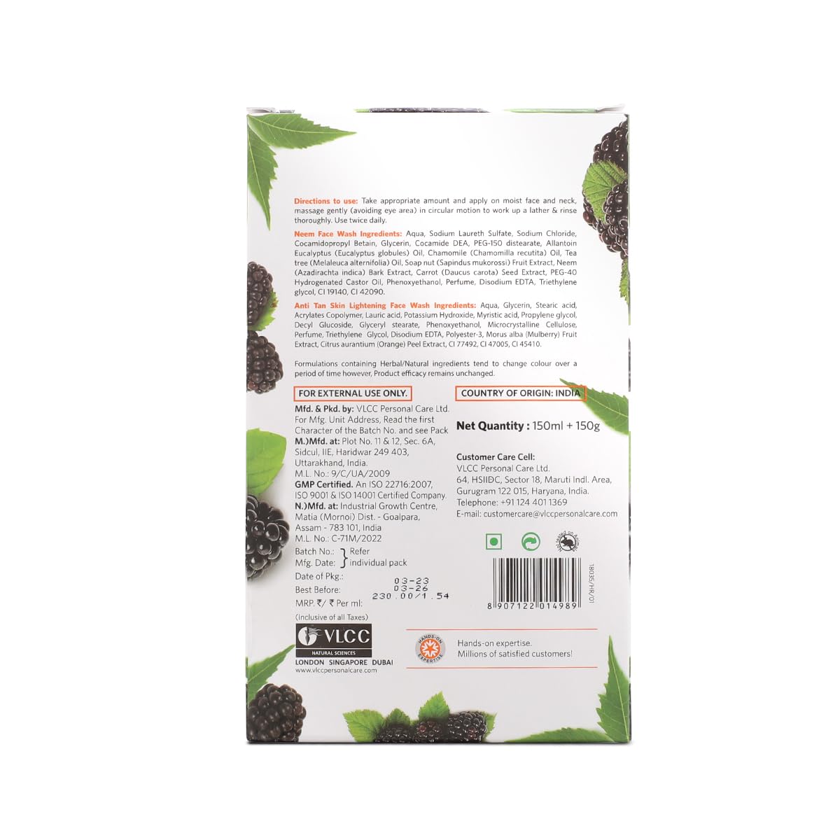 VLCC Neem Face Wash & VLCC Anti Tan Face Wash -150ml X 2- Buy One Get One (300ml) - with Neem Extract, Chamomile Oil, Tea Tree Oil and Mulberry Extract. – view 7