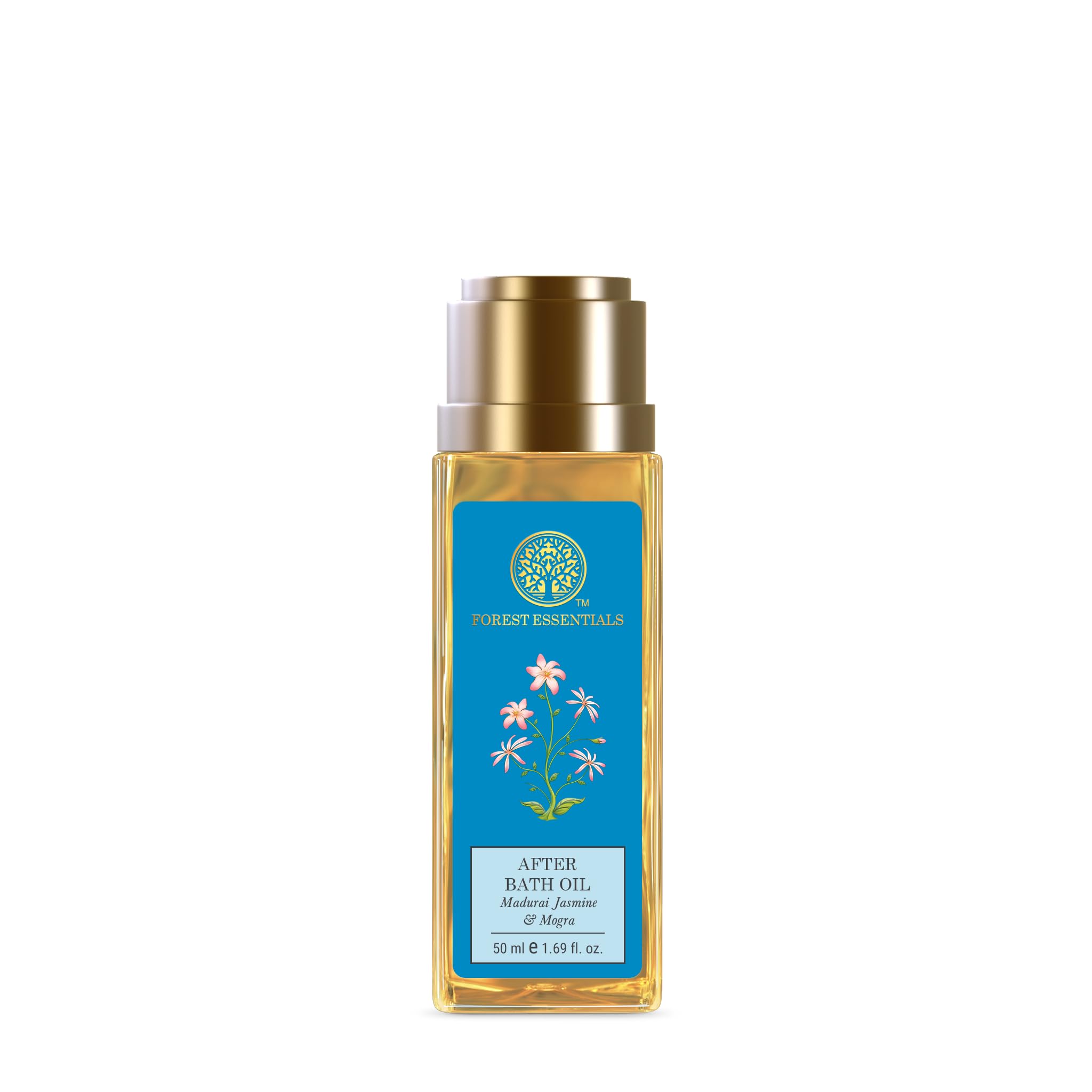 Light yellow Forest Essentials after shower oil bottle with jasmine scent