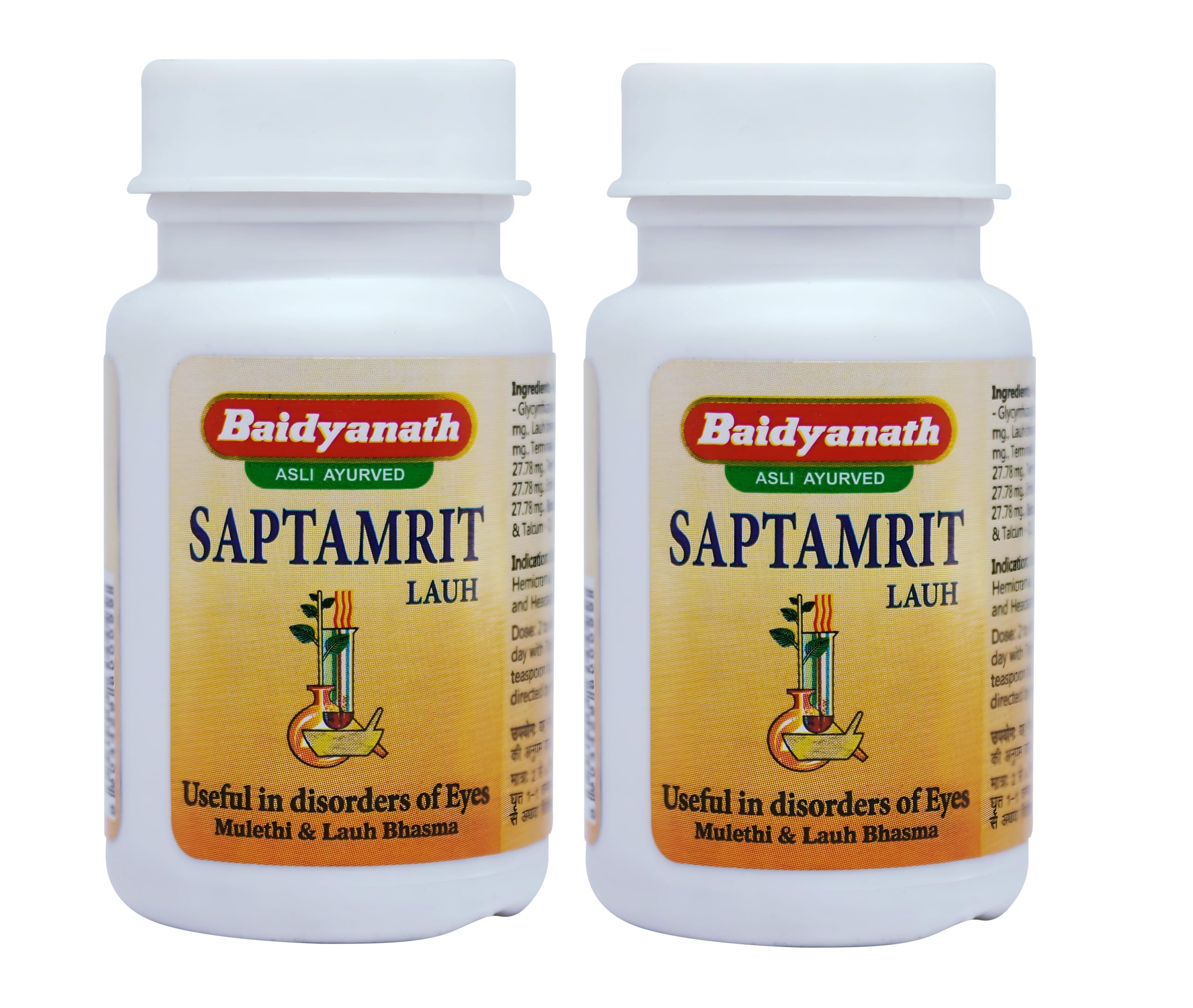 Front view of Baidyanath Saptamrit Lauh tablets pack of two