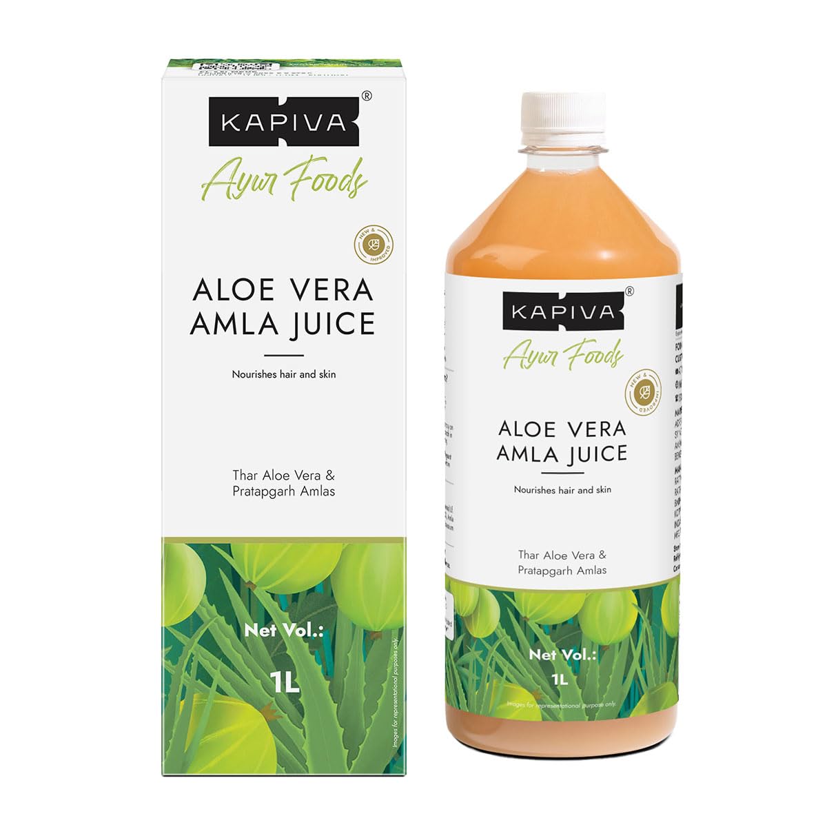 Kapiva cold-pressed aloe vera amla juice bottle front view