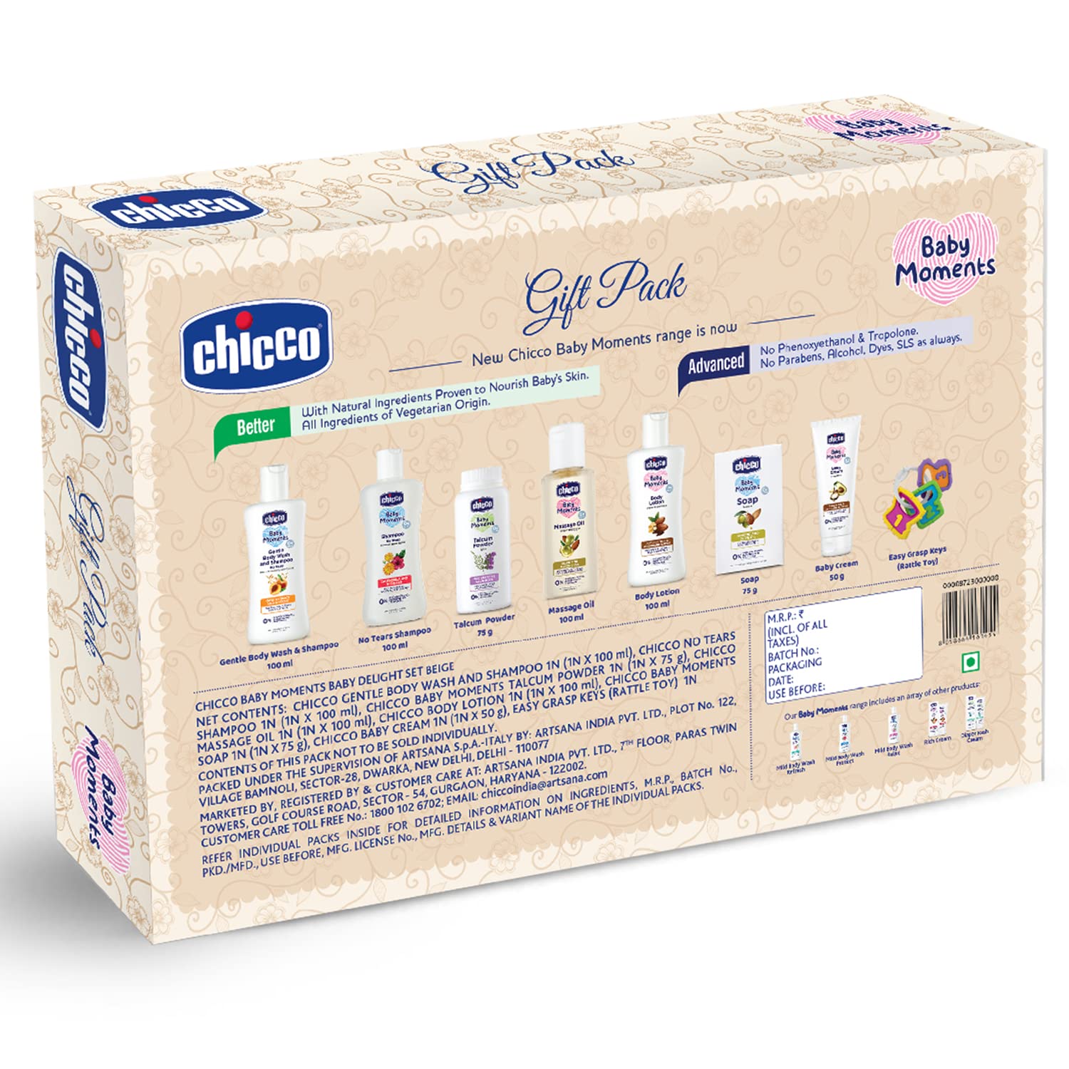 Chicco Baby Moments Delight Gift Pack Beige, Ideal Baby Gift Sets for Baby Shower, Newborn Gifting, New Parents, Birthdays, New Advanced Formula with 0% Phenoxyethanol, 0m+ (8 Items) – view 7