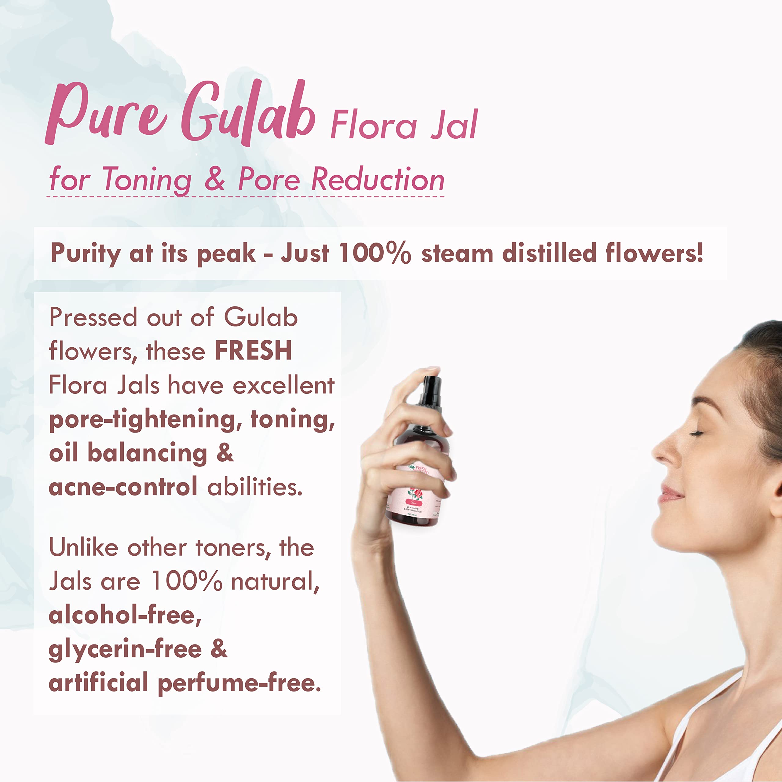 Nat Habit - 100% Pure Gulab Jal - Rose Water - Toner, Face-Mist, Astringent & Face Spray - Ayurvedic, Steam-Distilled For Oil-Control, Skin Hydration (Pack of 3, 100 ml) – view 2