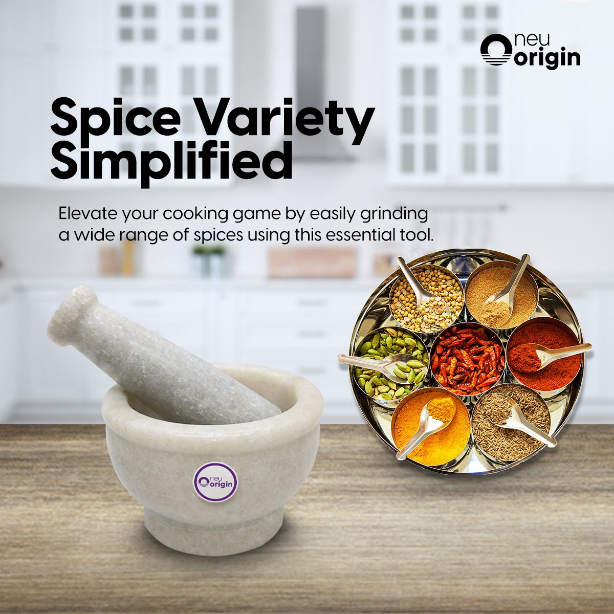 NeuOrigin Marble Mortar and Pestle Set - 4" Stone Grinder Bowl and 2" Ceramic Pestle for Kitchen and Spice Grinding - Perfect for Herbs, Spices, Salt, and More – view 2