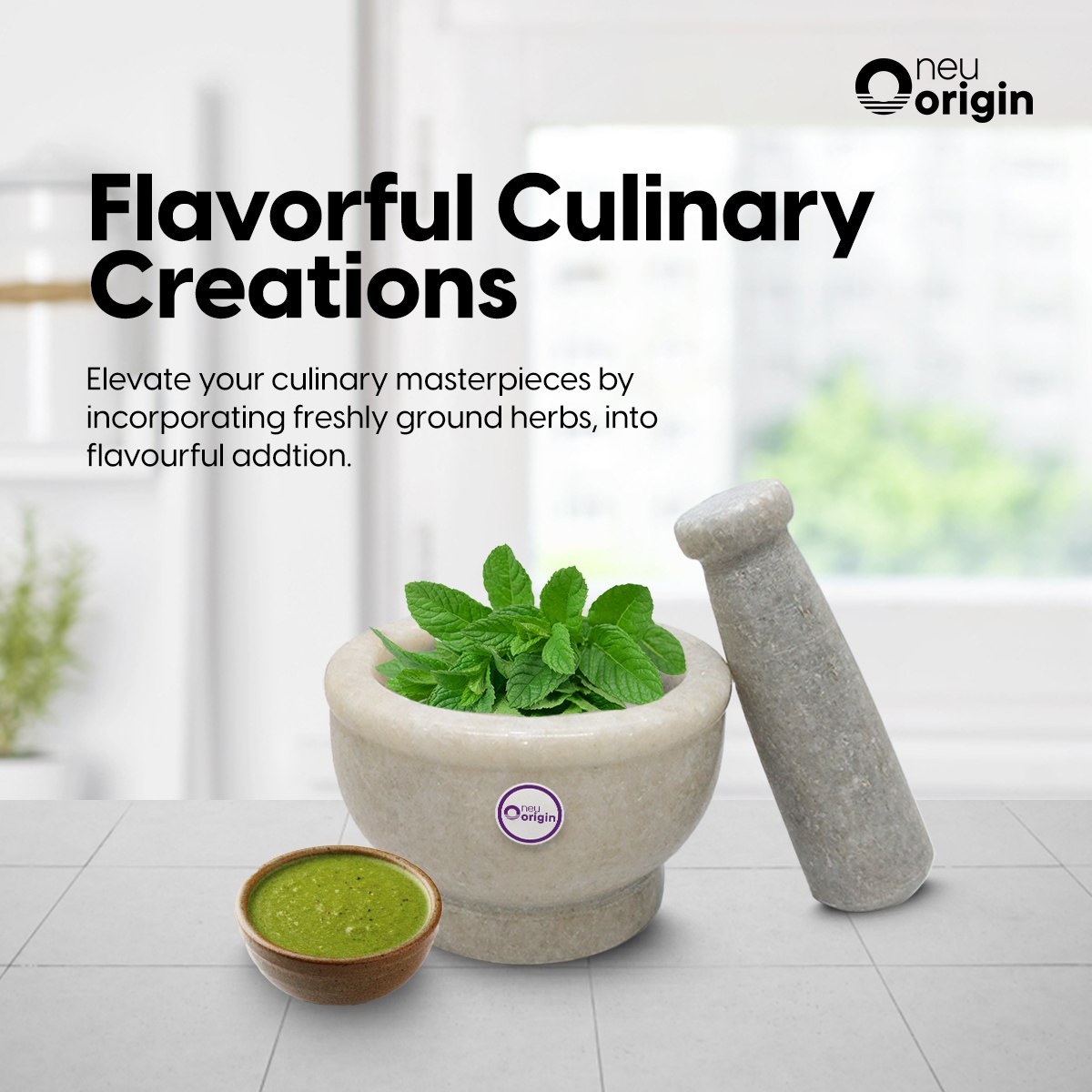 NeuOrigin Marble Mortar and Pestle Set - 4" Stone Grinder Bowl and 2" Ceramic Pestle for Kitchen and Spice Grinding - Perfect for Herbs, Spices, Salt, and More – view 3