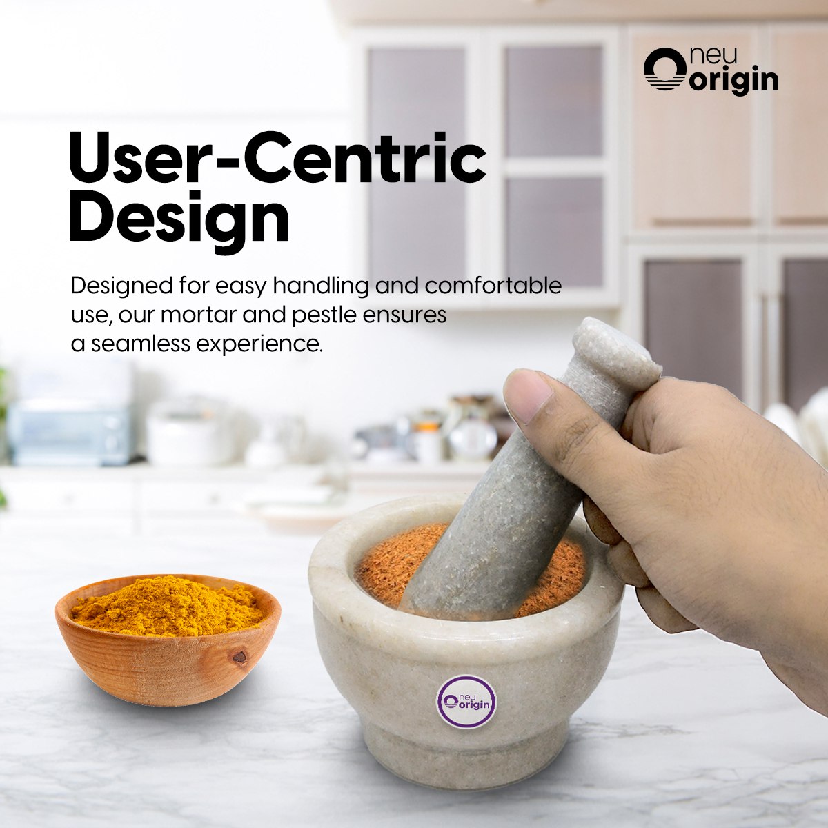 NeuOrigin Marble Mortar and Pestle Set - 4" Stone Grinder Bowl and 2" Ceramic Pestle for Kitchen and Spice Grinding - Perfect for Herbs, Spices, Salt, and More – view 4