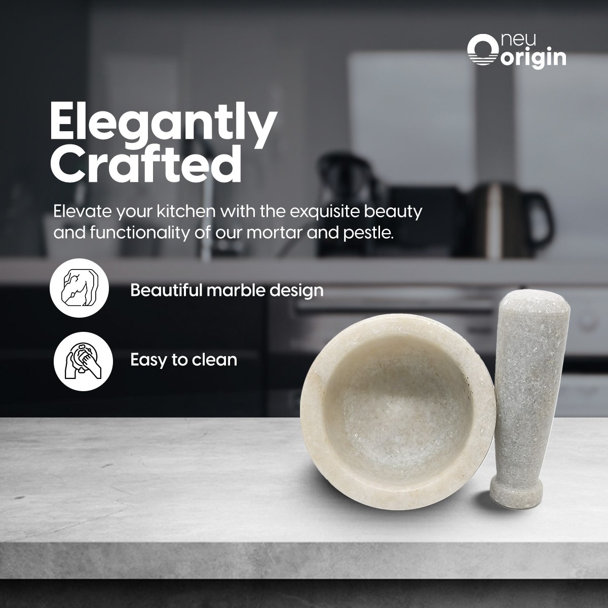 NeuOrigin Marble Mortar and Pestle Set - 4" Stone Grinder Bowl and 2" Ceramic Pestle for Kitchen and Spice Grinding - Perfect for Herbs, Spices, Salt, and More – view 6
