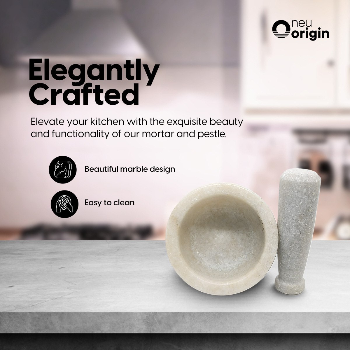 NeuOrigin Marble Mortar and Pestle Set - 4" Stone Grinder Bowl and 2" Ceramic Pestle for Kitchen and Spice Grinding - Perfect for Herbs, Spices, Salt, and More – view 7