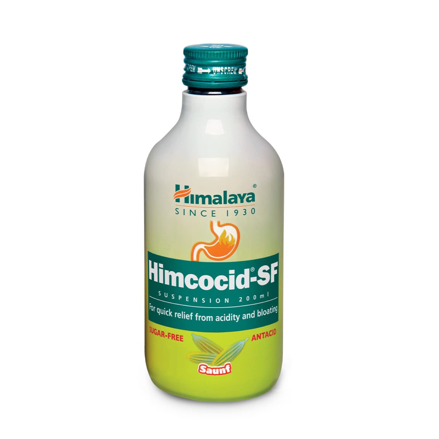 Front view of Himalaya Himcocid-SF 200 ml Saunf bottle