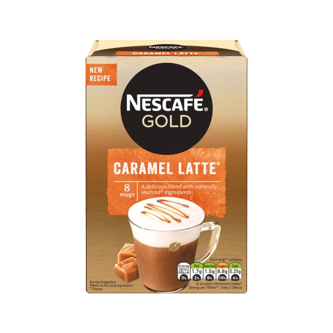 Boxed Nescafe Gold Caramel Latte coffee powder 136 g
