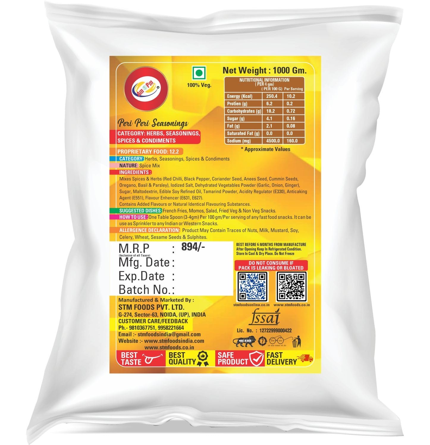 Am 2 Pm - Peri-Peri Seasoning 1kg Spice Mix Exotic Spices Multi-purpose Seasoning – view 2
