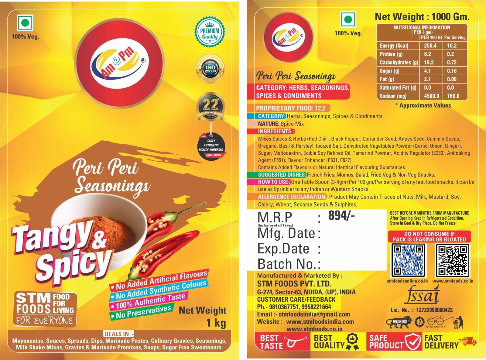 Am 2 Pm - Peri-Peri Seasoning 1kg Spice Mix Exotic Spices Multi-purpose Seasoning – view 6