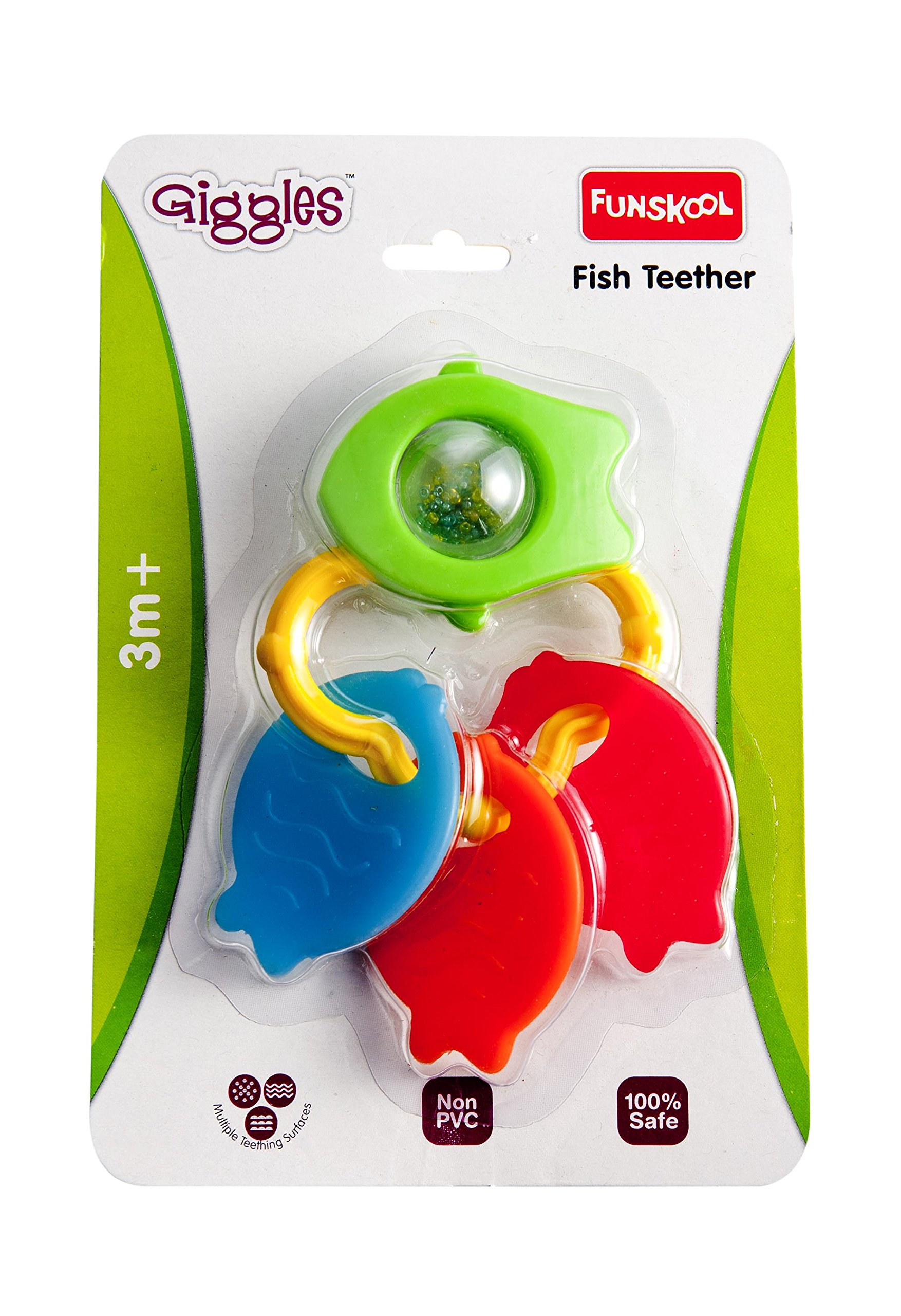 Funskool Giggles, Fish Teether, Teether for Babies to soothen their gums, Easy to Grasp and chew with rattle sounds, 3 months & above, Infant Toys – view 2