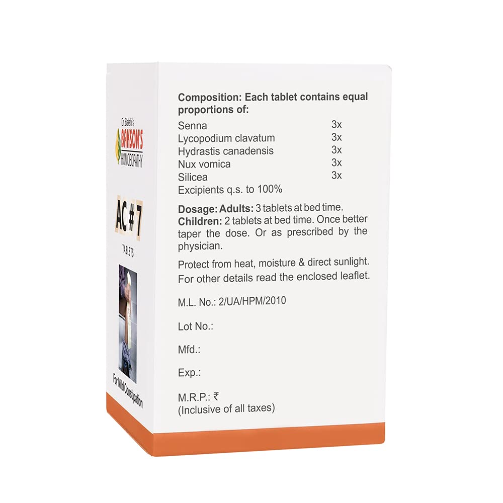 Dr. Bakshi's BAKSON'S HOMOEOPATHY AC#7 TABLETS -75TABS – view 3