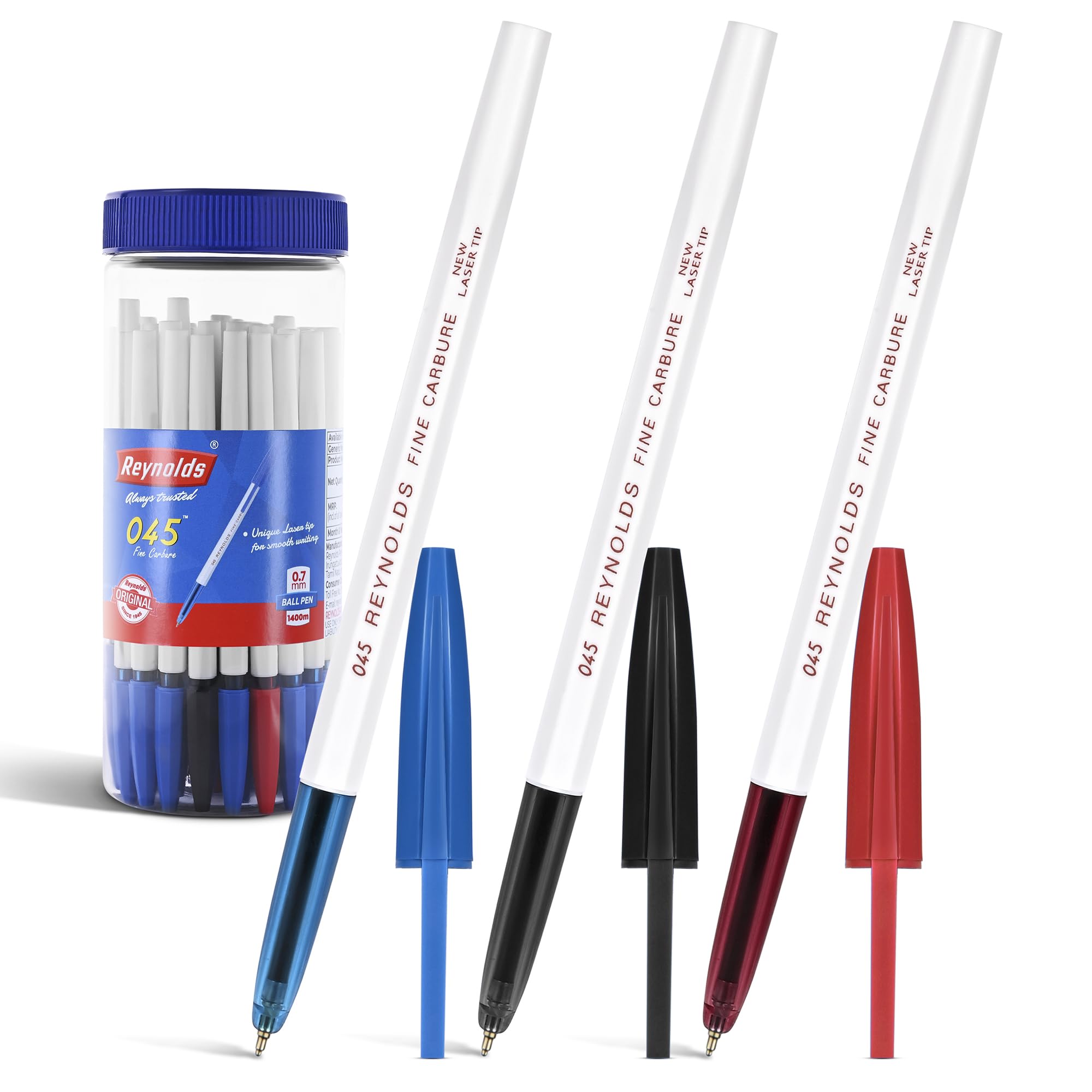 Reynolds 0.7 mm blue black red ball point pens jar