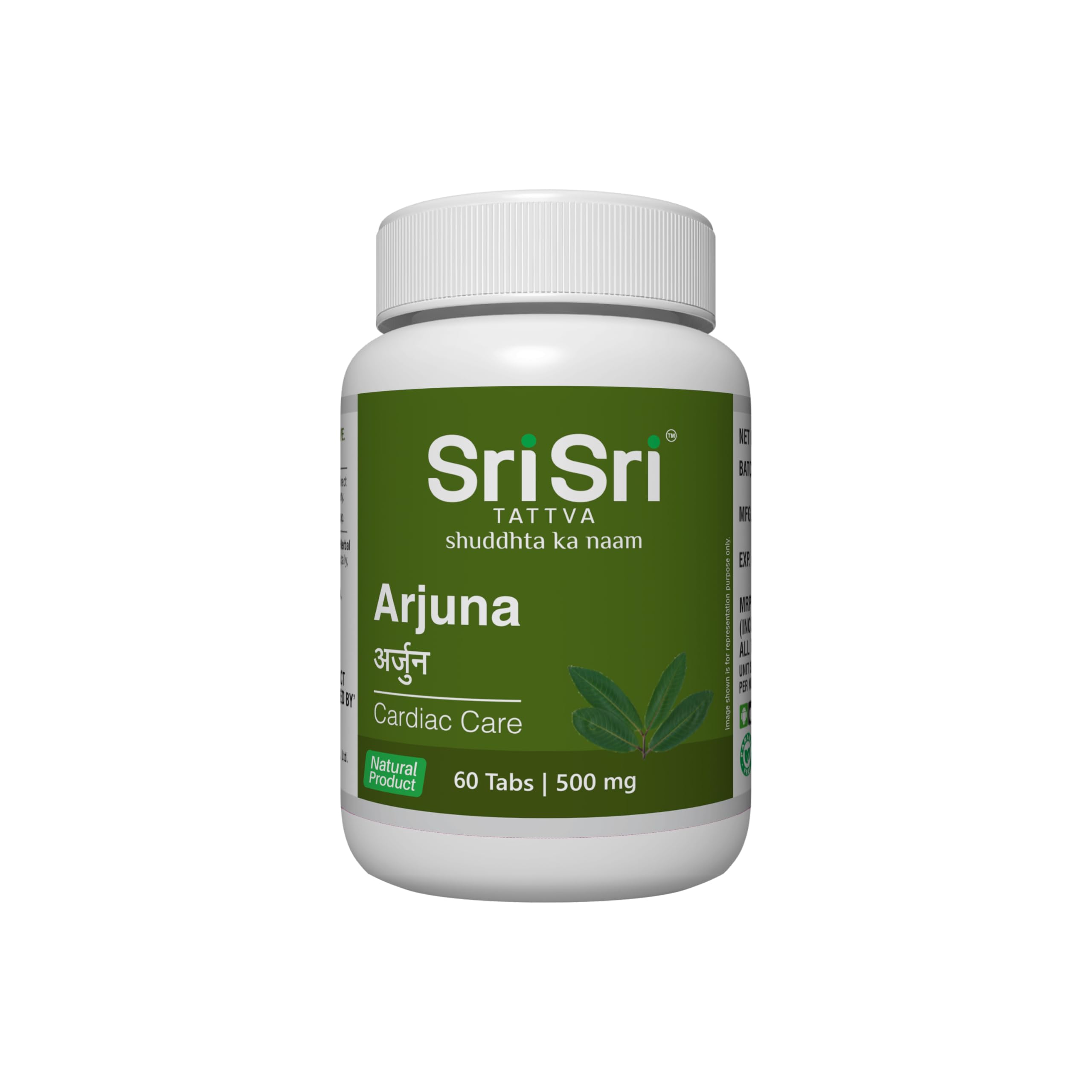 Front view of Sri Sri Tattva Arjuna cardiac care tablet bottle