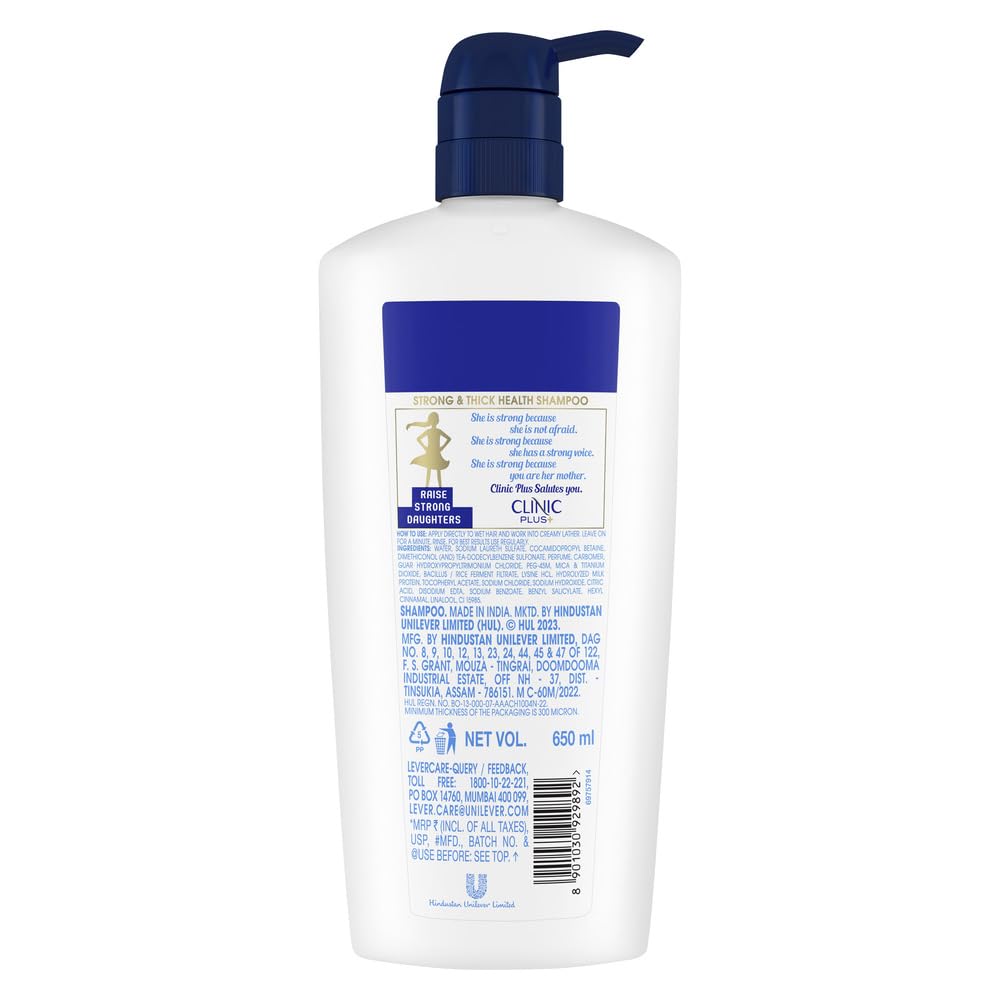 Clinic Plus Strong & Thick, Strengthening Shampoo, 650ml, for Volumized & Thick Hair, with Milk Proteins & Almond Oil – view 2