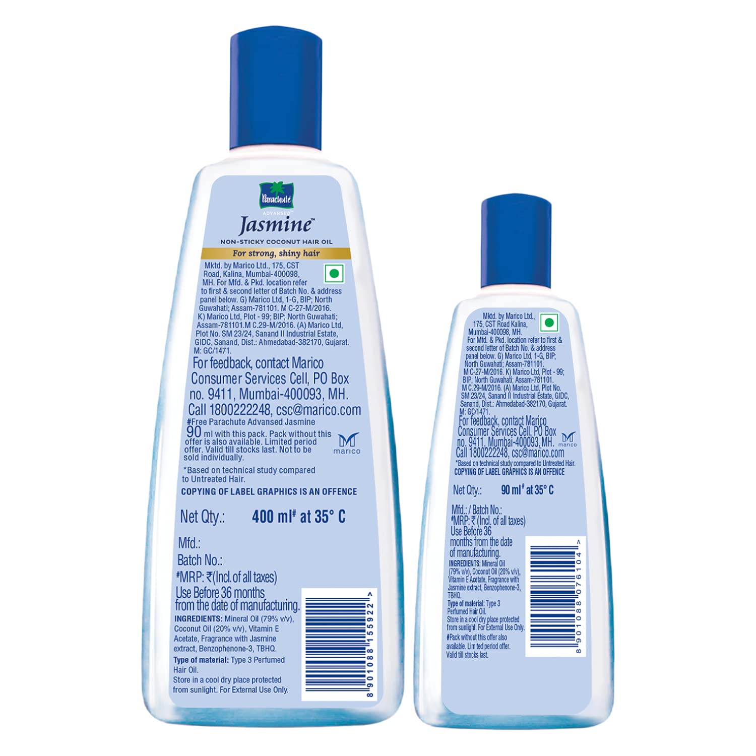 Parachute Advansed Jasmine Coconut Hair Oil with Vitamin E for Healthy Shiny Hair, Non-sticky, 400ml + 90ml – view 8