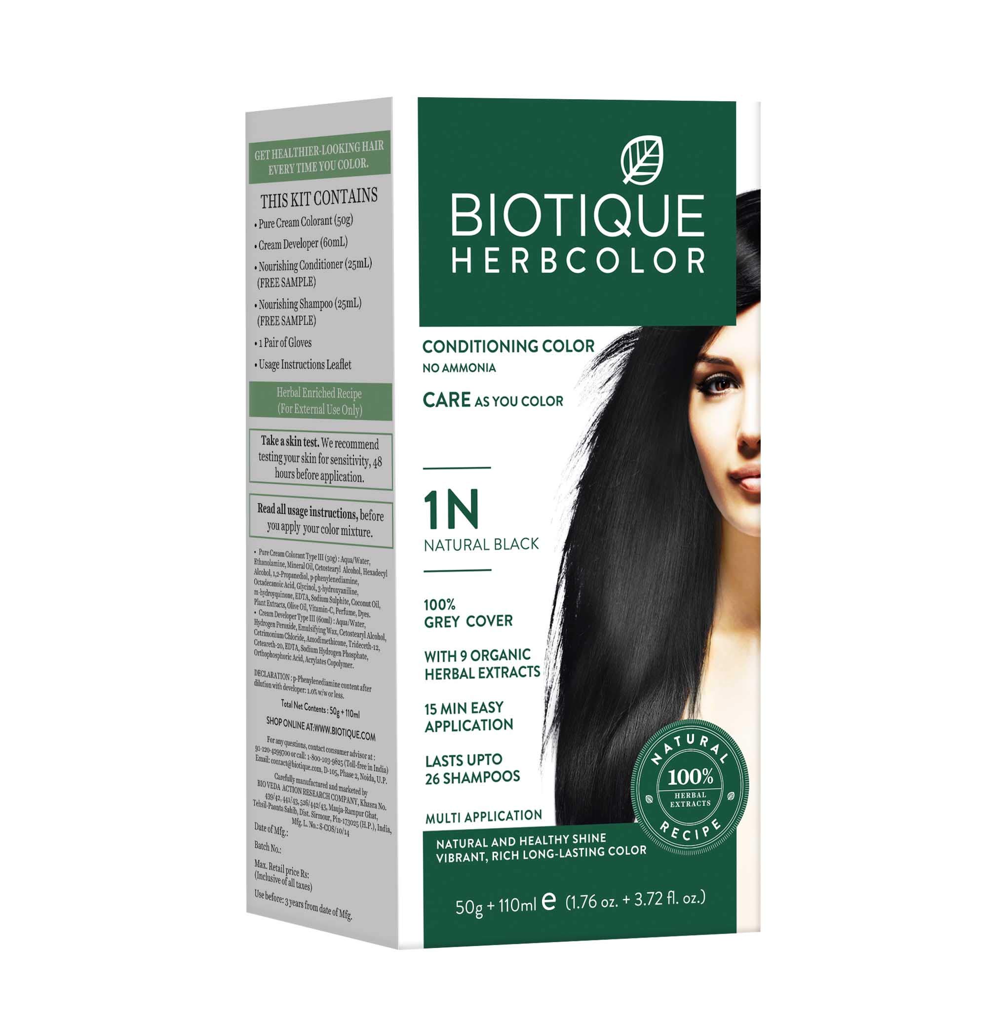 Biotique ammonia free Natural Black 1N cream hair colour box