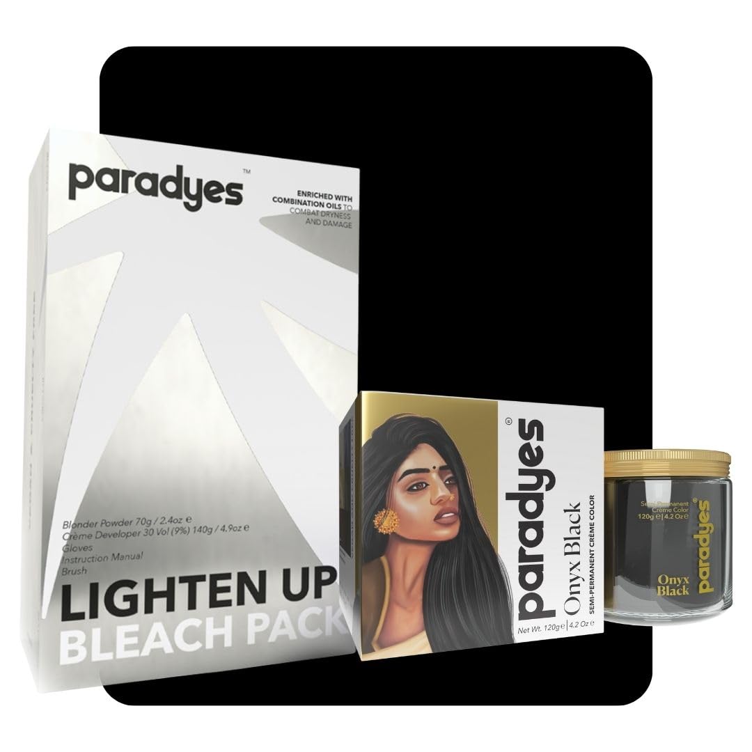 Paradyes Semi-permanent Onyx Black DIY Conditioner Based Hair Colour 120 gm and Lighten Up! Bleach Pack 30 Vol. for all Hair Types